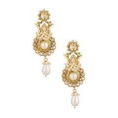 305884 Gold Rodium Polish White and Off White color family Earrings in Metal Alloy studded with Beads,Pearl. 