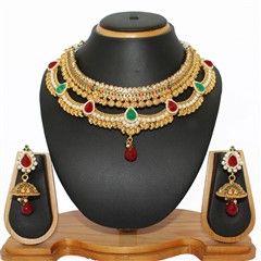 322006 Multicolor  color family Necklace in Copper Metal with Austrian diamond, Beads, Kundan stone  and Gold Rodium Polish work
