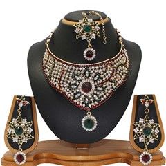 322009 Multicolor  color family Necklace in Metal Alloy Metal with Austrian diamond stone  and Gold Rodium Polish work