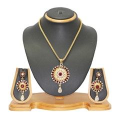 322237 Red and Maroon  color family Pendant in Metal Alloy Metal with Austrian diamond, Kundan stone  and Enamel work