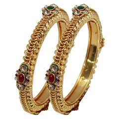 322274 Green, Red and Maroon  color family Bangles in Metal Alloy Metal with Austrian diamond, Beads stone  and Enamel work