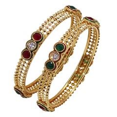 322279 Green, Red and Maroon  color family Bangles in Metal Alloy Metal with Austrian diamond stone  and Enamel work