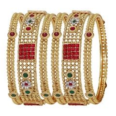 322282 Green, Red and Maroon  color family Bangles in Metal Alloy Metal with Austrian diamond, Beads stone  and Gold Rodium Polish work
