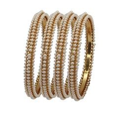 322283 White and Off White  color family Bangles in Metal Alloy Metal with Beads stone  and Gold Rodium Polish work