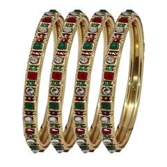 322284 Green, Red and Maroon  color family Bangles in Metal Alloy Metal with Austrian diamond, Beads stone  and Enamel work