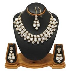 322289 White and Off White  color family Necklace in Metal Alloy Metal with Cubic Zirconia stone 