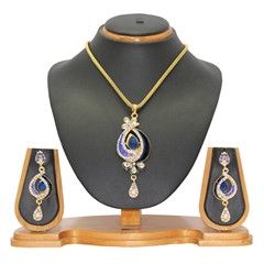 322291 Blue  color family Pendant in Metal Alloy Metal with Austrian diamond, Kundan stone  and Enamel work