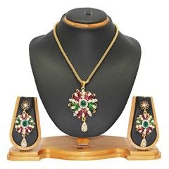 322296 Green, Purple and Violet  color family Pendant in Metal Alloy Metal with Austrian diamond, Kundan stone  and Enamel work