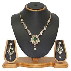 322363 Green  color family Necklace in Metal Alloy Metal with Austrian diamond stone  and Gold Rodium Polish work