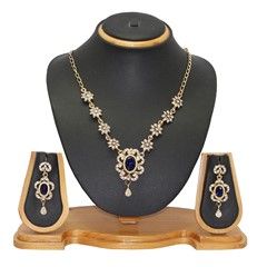322364 Blue  color family Necklace in Metal Alloy Metal with Austrian diamond stone  and Gold Rodium Polish work