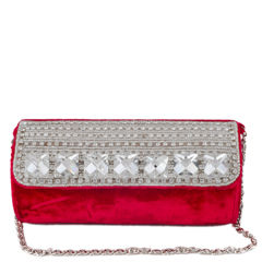 Pink and Majenta color Clutches in Velvet fabric with Stone work : 330596