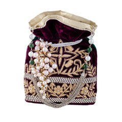 Purple and Violet color Potli in Velvet fabric with Bugle Beads, Moti, Stone, Zardozi work : 330687