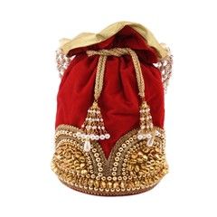 330792 Red and Maroon color family Potli in Velvet fabric with Bugle Beads work.