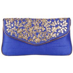 331409: Blue color Clutches in Raw Dupion Silk fabric with Gota Patti, Thread work