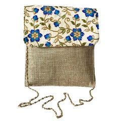 331539: Beige and Brown color Clutches in Art Silk, Jute fabric with Machine Embroidery, Thread work