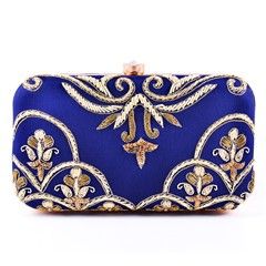 Blue color Clutches in Art Dupion Silk fabric with Dabka work : 331623