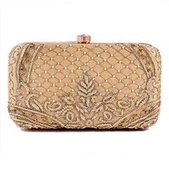 331625 Gold  color family Clutches in Art Dupion Silk fabric with Dabka work .