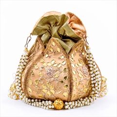 Gold color Potli in Art Dupion Silk fabric with Gota Patti work : 331703