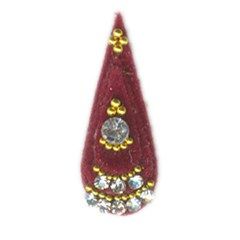 335027 Red and Maroon color family bindi in  fabric with  work.