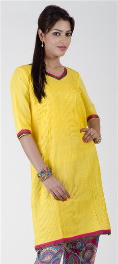402270 Yellow color family Cotton Kurtis in Cotton fabric with Pleats work.