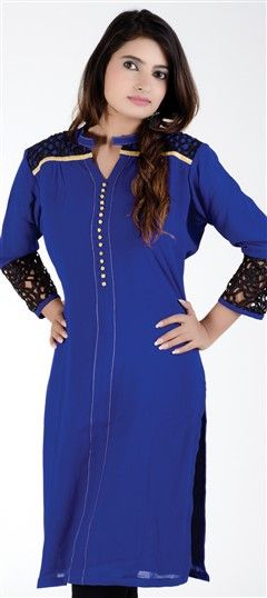 Casual Blue color Kurti in Georgette fabric with Embroidered, Lace, Patch work : 418104