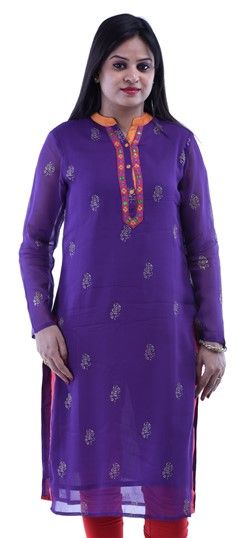Casual Purple and Violet color Kurti in Cotton fabric with Lace, Printed, Thread work : 432718