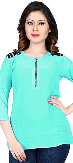 Casual Blue color Kurti in Faux Georgette fabric with Thread work : 442554