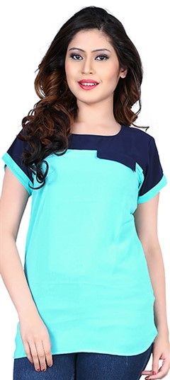 442571 Blue  color family Kurti in Faux Georgette fabric with Thread work .