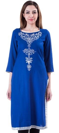 Casual Blue color Kurti in Cotton fabric with Printed work : 453679