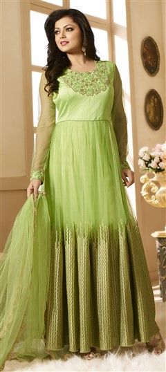 465772 Green  color family Bollywood Salwar Kameez in Net fabric with Lace, Machine Embroidery, Resham, Thread, Zari work .