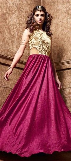 474124 Beige and Brown,Pink and Majenta  color family Party Wear Salwar Kameez in Satin Silk fabric with Machine Embroidery,Thread work .