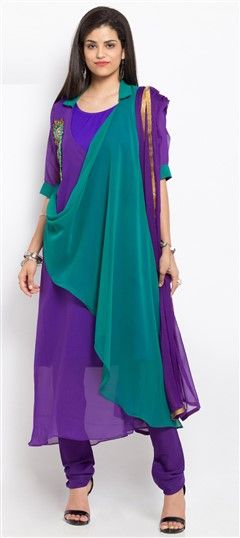 489063 Purple and Violet  color family Party Wear Salwar Kameez in Georgette fabric with Patch work .