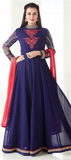 493002 Blue  color family Anarkali Suits in Faux Georgette fabric with Machine Embroidery, Resham, Thread, Zari work .