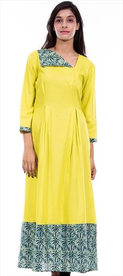 Casual Yellow color Kurti in Rayon fabric with Printed work : 499502