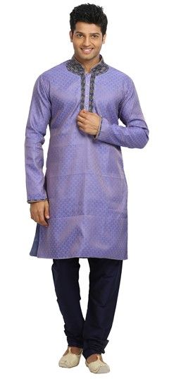 Purple and Violet color Kurta Pyjamas in Silk fabric with Lace, Thread work : 500457