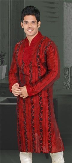 Red and Maroon color Kurta Pyjamas in Art Silk fabric with Patch, Thread, Valvet, Zari work : 501032