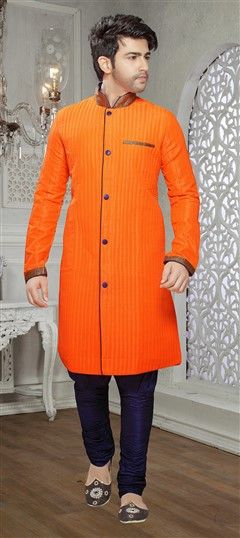 501259: Orange color IndoWestern Dress in Art Silk fabric with Thread work