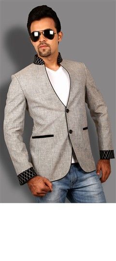 Casual Black and Grey color Blazer in Cotton, Jute fabric with Thread work : 502636