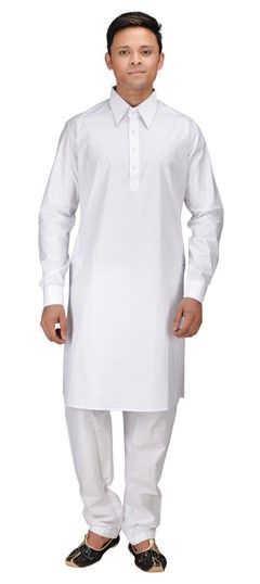 White and Off White color Kurta Pyjamas in Cotton fabric with Embroidered, Thread work : 503967