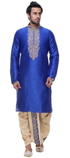 505331: Blue color Dhoti Kurta in Silk fabric with Embroidered, Thread work