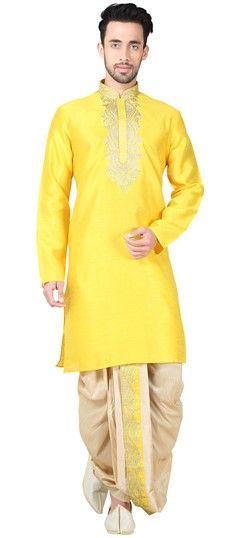 505919: Yellow color Dhoti Kurta in Bhagalpuri, Silk fabric with Embroidered work