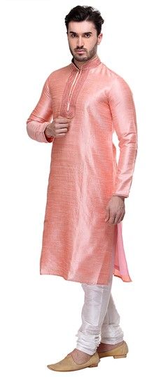 506514: Pink and Majenta color Kurta Pyjamas in Art Dupion Silk fabric with Embroidered, Thread work