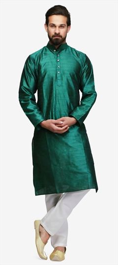 506837: Green color Kurta Pyjamas in Raw Dupion Silk fabric with Stone work
