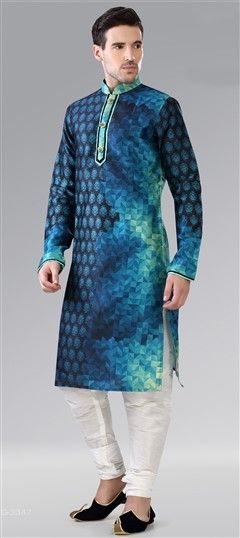 Blue color Kurta Pyjamas in Art Dupion Silk fabric with Printed work : 507296
