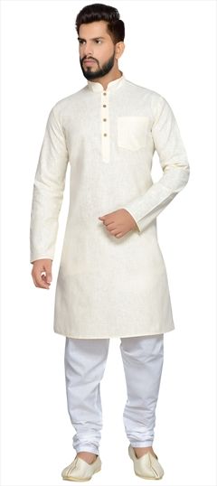 507492: Beige and Brown color Kurta Pyjamas in Cotton fabric with Thread work