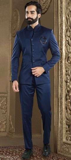 Blue color Jodhpuri Suit in Brocade fabric with Broches work : 507761