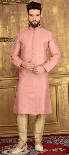 Pink and Majenta color Kurta Pyjamas in Banarasi Silk, Silk fabric with Thread work : 508167