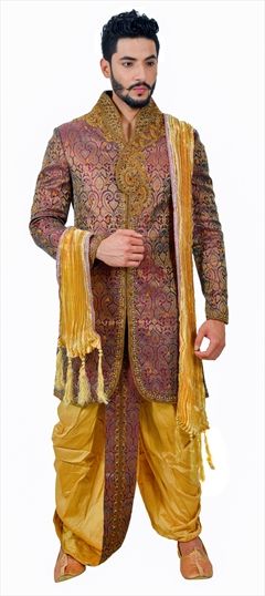 Multicolor color Dhoti Sherwani in Brocade fabric with Bugle Beads, Stone, Thread, Zari work : 508508