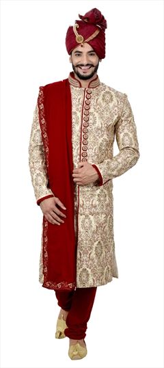 508515: Multicolor color Sherwani in Brocade fabric with Patch, Thread, Zari work