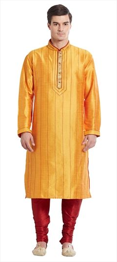 508794: Yellow color Kurta Pyjamas in Blended fabric with Thread work